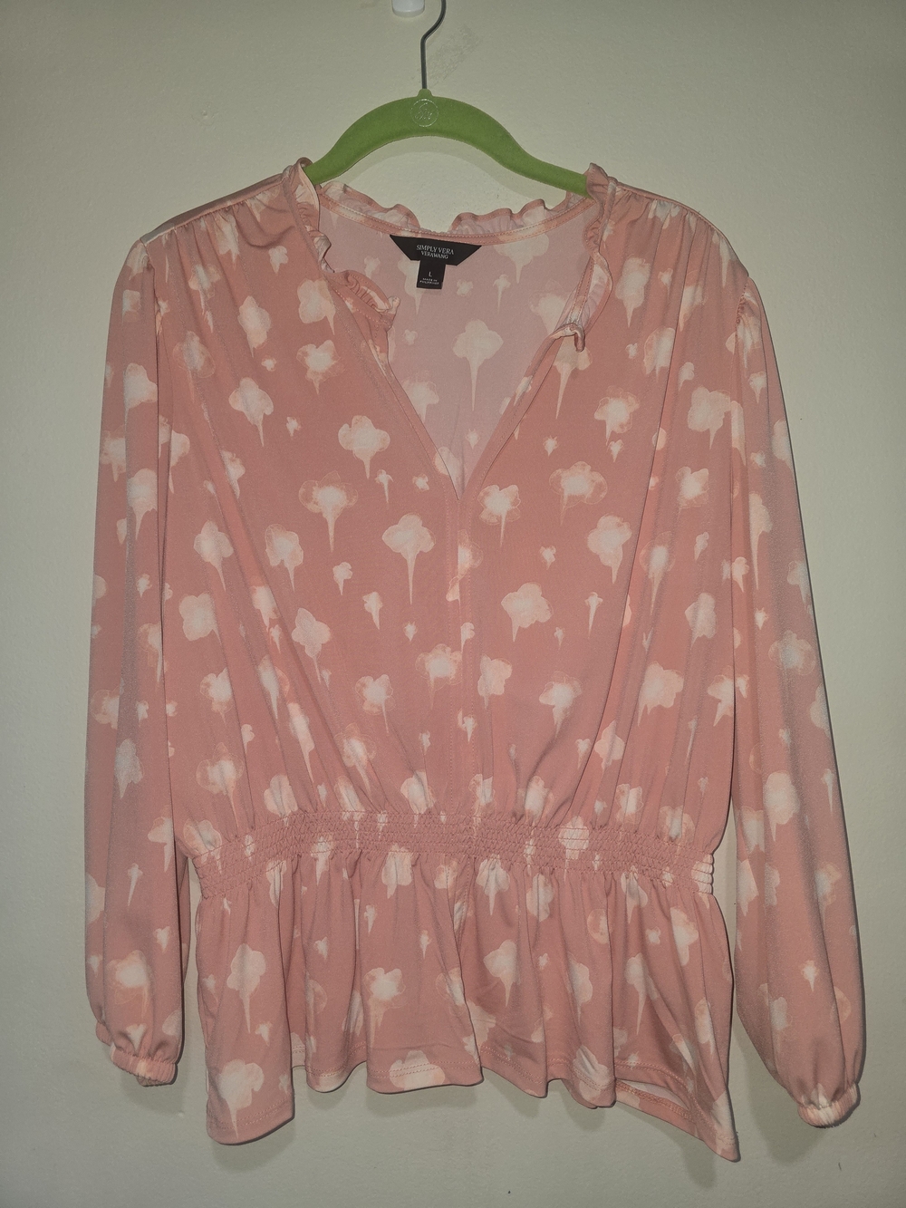 Simply Vera Vera Wang Pink Printed Ruffle Neck Blouse